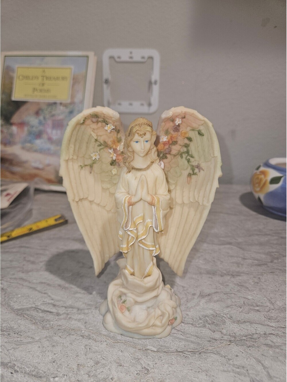 Decorative Angel Statue Figurine with Floral Wings